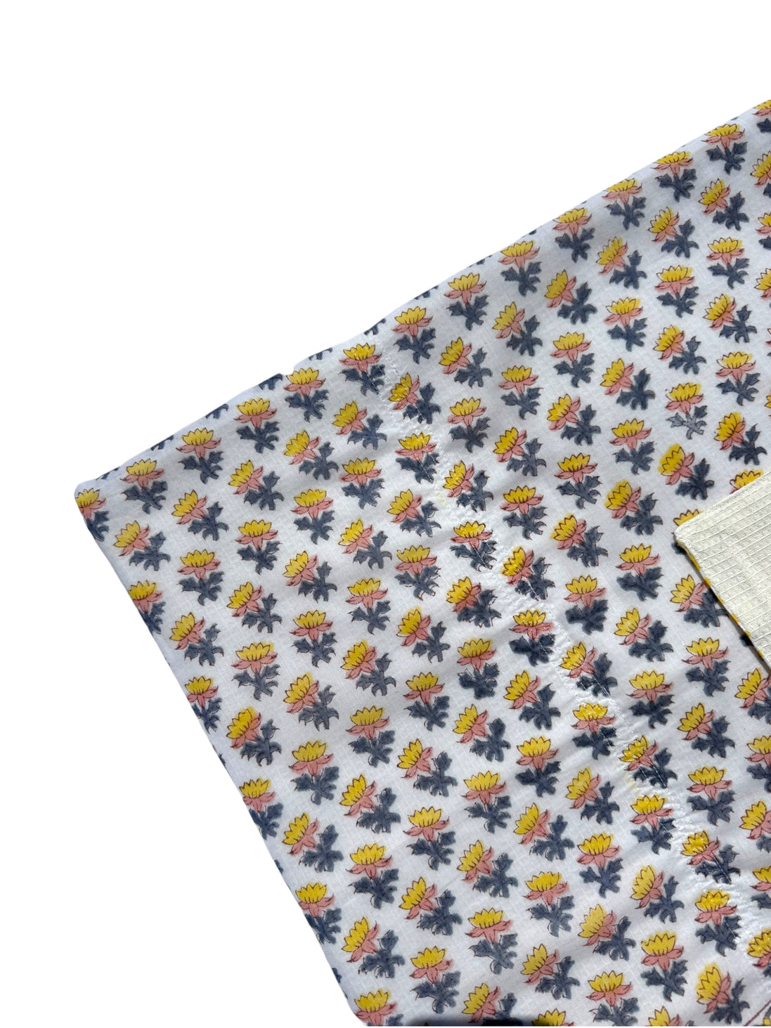 'Yellow & Pink Flower' Block Printed Cotton Towel