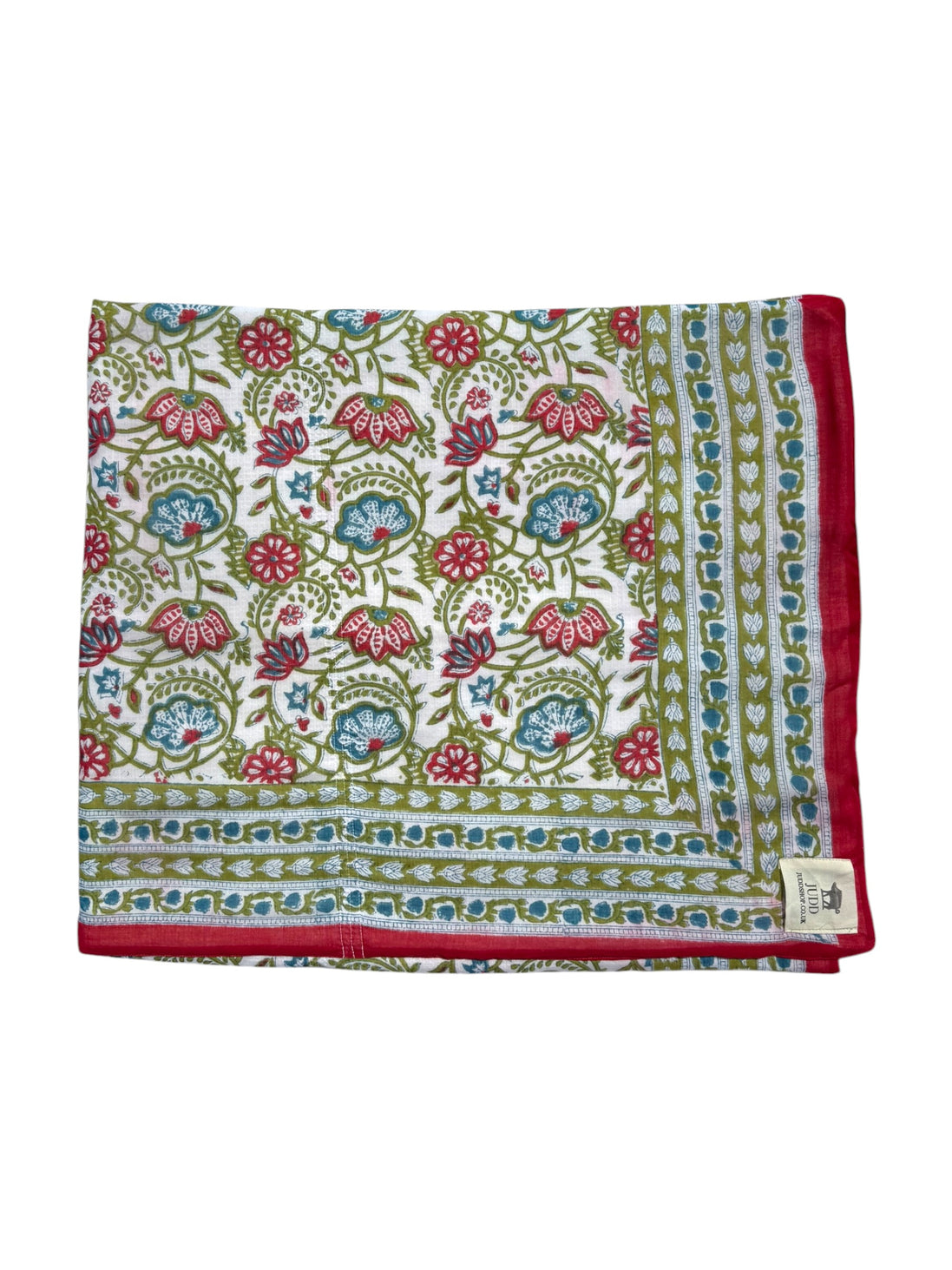 'Blue & Red Fauna' Block Printed Cotton Towel