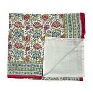'Blue & Red Fauna' Block Printed Cotton Towel