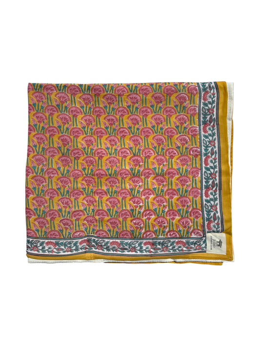 'Pink & Ochre Stacking Flower' Block Printed Cotton Towel