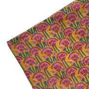 'Pink & Ochre Stacking Flower' Block Printed Cotton Towel