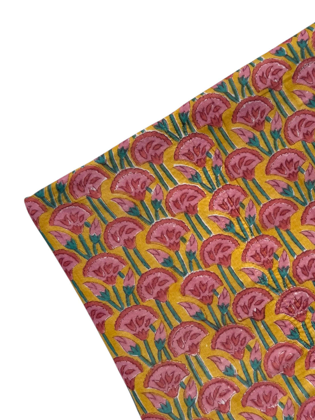 'Pink & Ochre Stacking Flower' Block Printed Cotton Towel