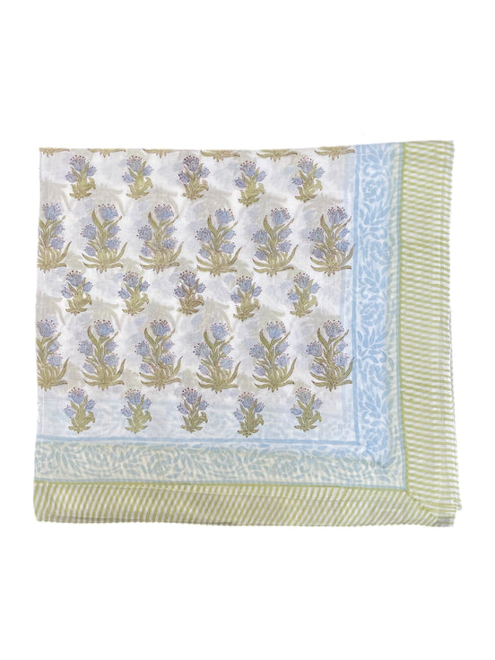 'Blue Flower' Hand Block Printed Sarong