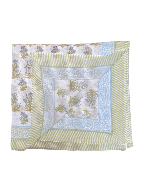 'Blue Flower' Hand Block Printed Sarong