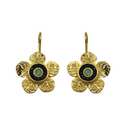Etched Daisy Gemstone Earrings - Black & Green