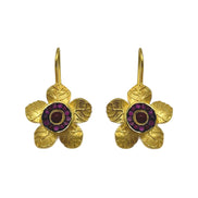 Etched Daisy Gemstone Earrings - Pink
