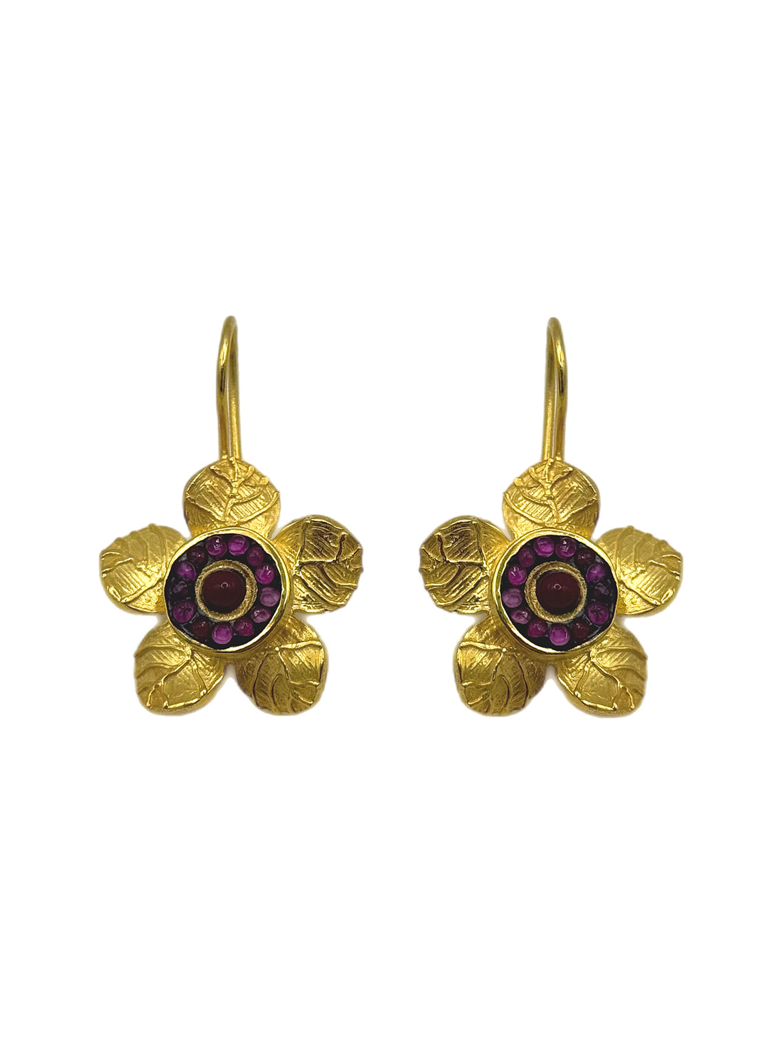 Etched Daisy Gemstone Earrings - Pink