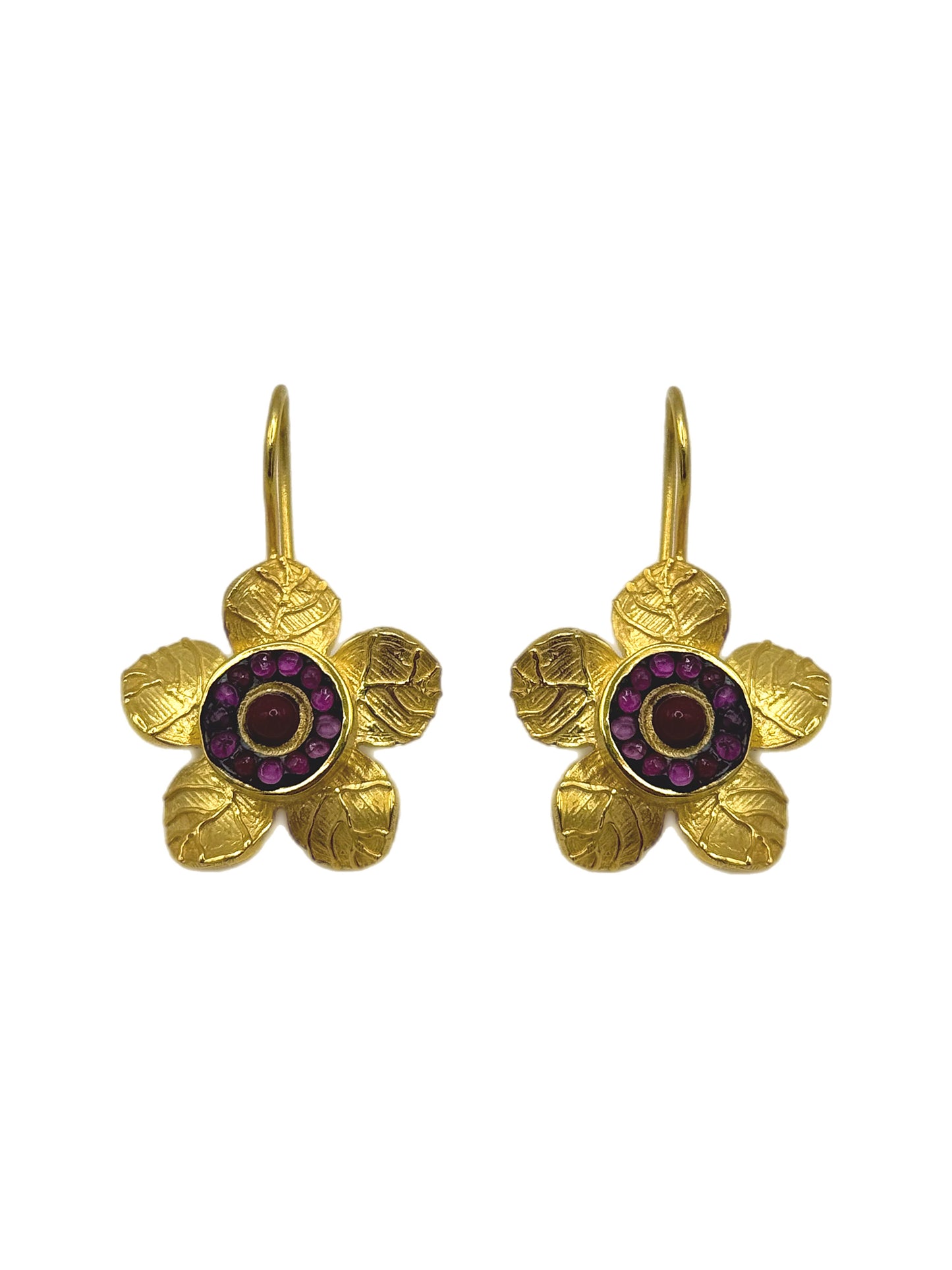 Etched Daisy Gemstone Earrings - Pink