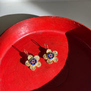 Etched Daisy Gemstone Earrings - Blue & Pink