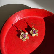 Etched Daisy Gemstone Earrings - Pink