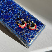 Gemstone Cresent Hoop Earrings - Red