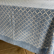 Blue Geometric Flower Hand Block Print Tablecloth