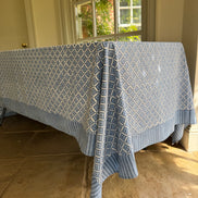 Blue Geometric Flower Hand Block Print Tablecloth