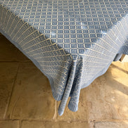 Blue Geometric Flower Hand Block Print Tablecloth