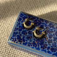 Gemstone Cresent Hoop Earrings - Black