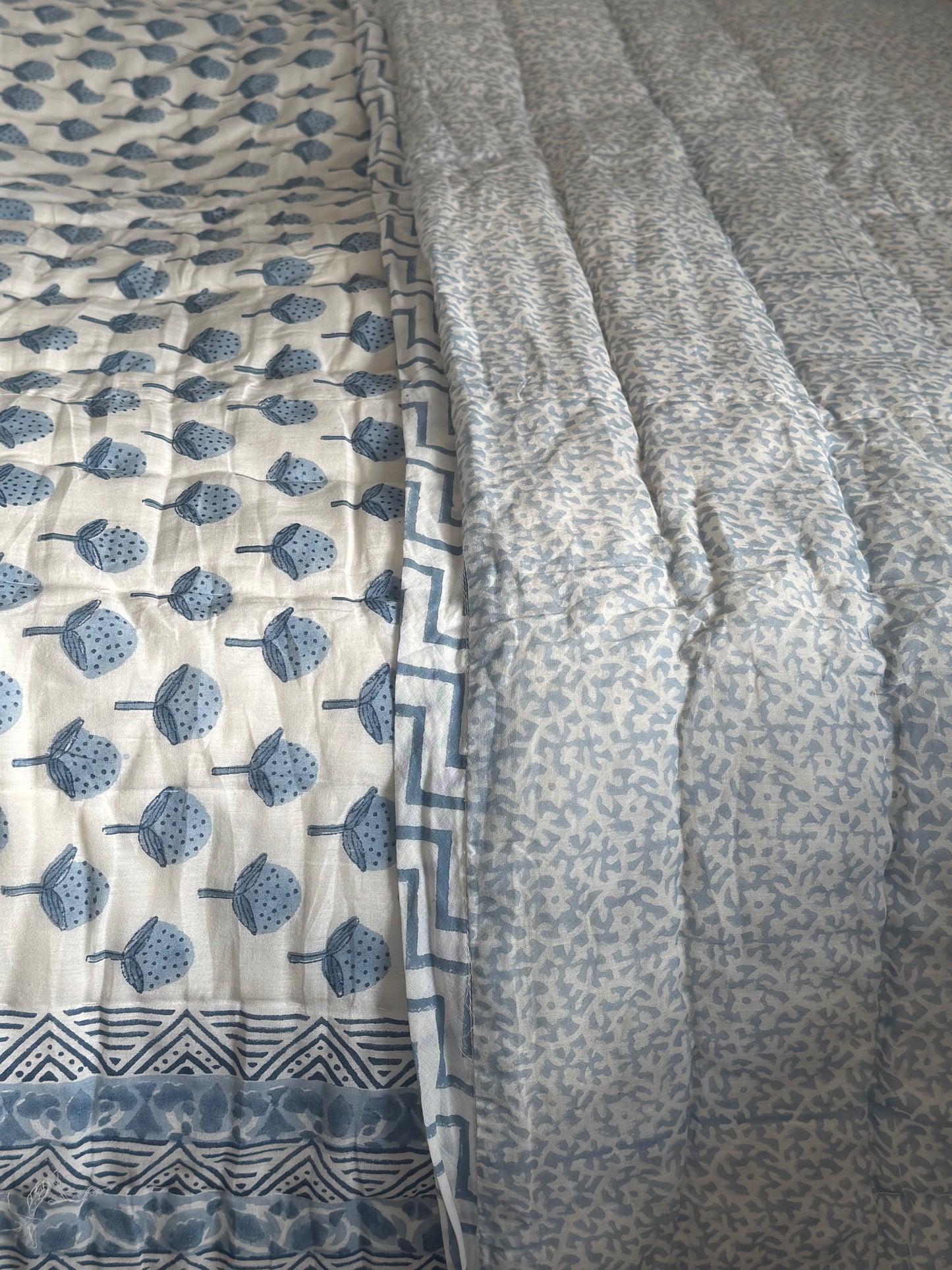 Blue Strawberry Hand Block-Printed Bedspread
