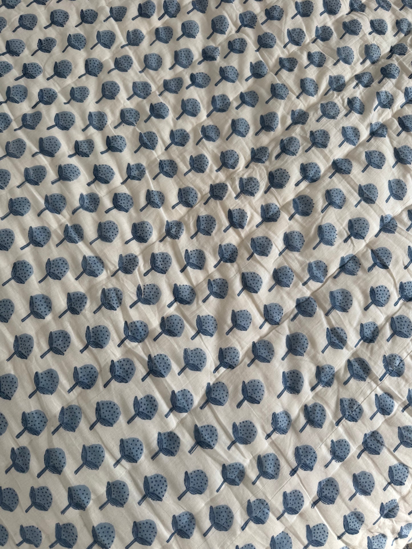Blue Strawberry Hand Block-Printed Bedspread