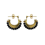 Gemstone Cresent Hoop Earrings - Black