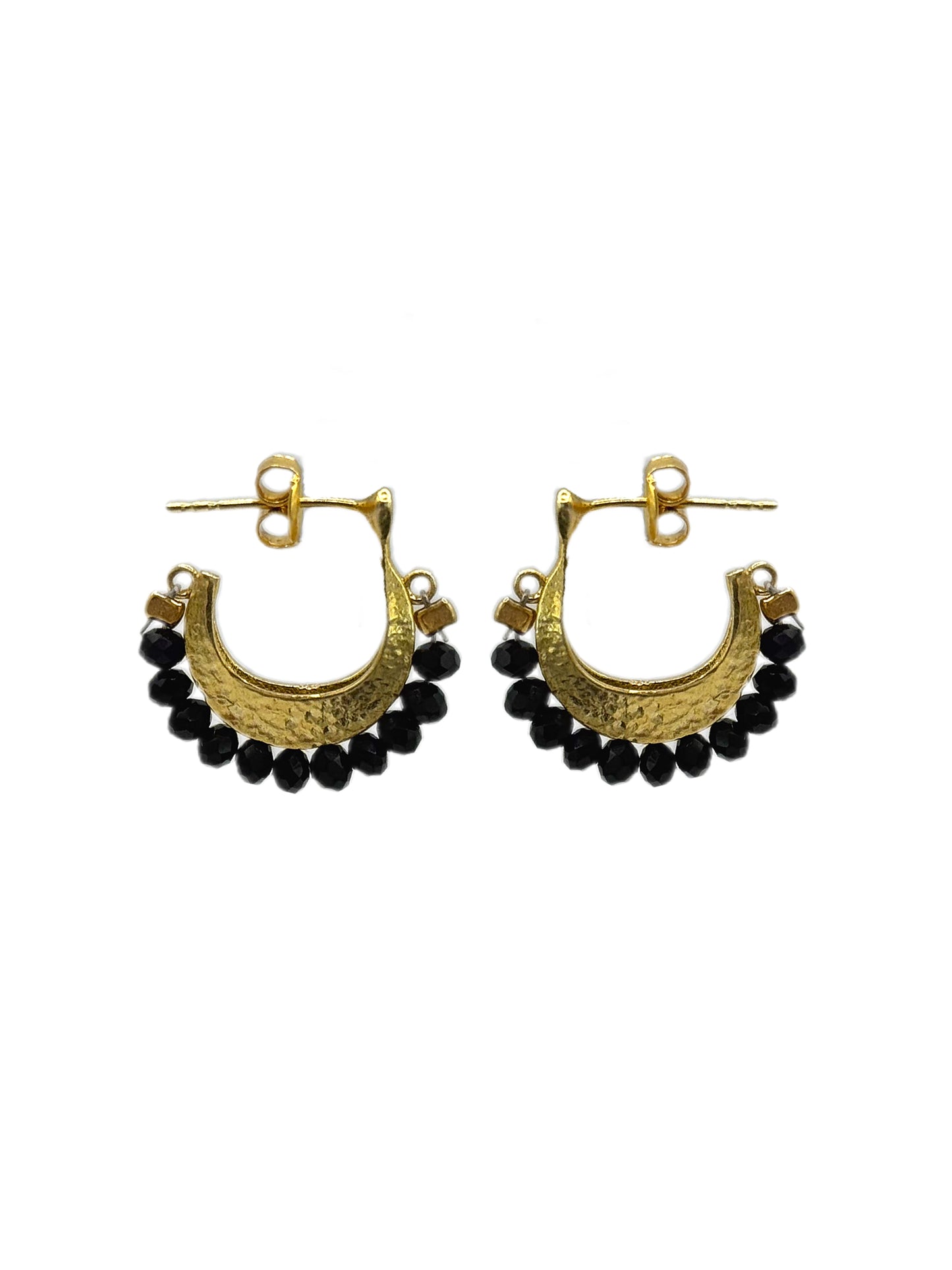 Gemstone Cresent Hoop Earrings - Black