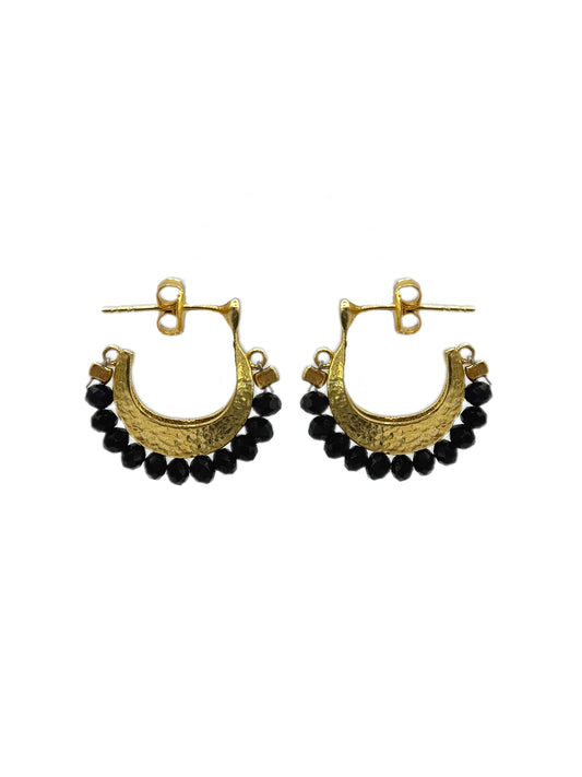 Gemstone Cresent Hoop Earrings - Black