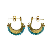 Gemstone Cresent Hoop Earrings - Turquoise