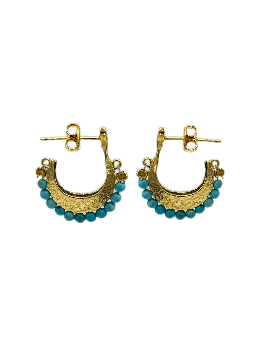 Gemstone Cresent Hoop Earrings - Turquoise