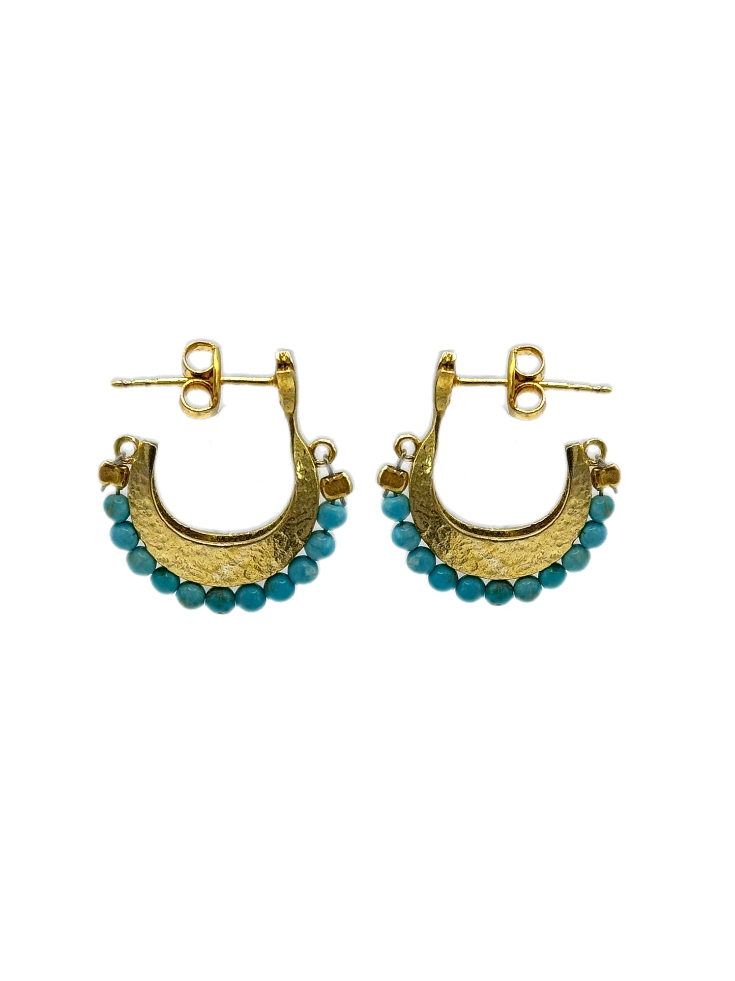 Gemstone Cresent Hoop Earrings - Turquoise