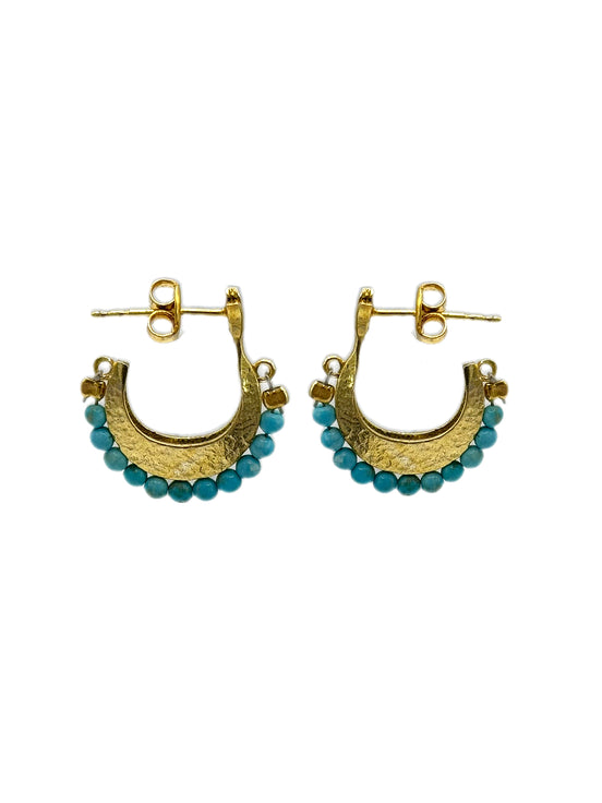 Gemstone Cresent Hoop Earrings - Turquoise