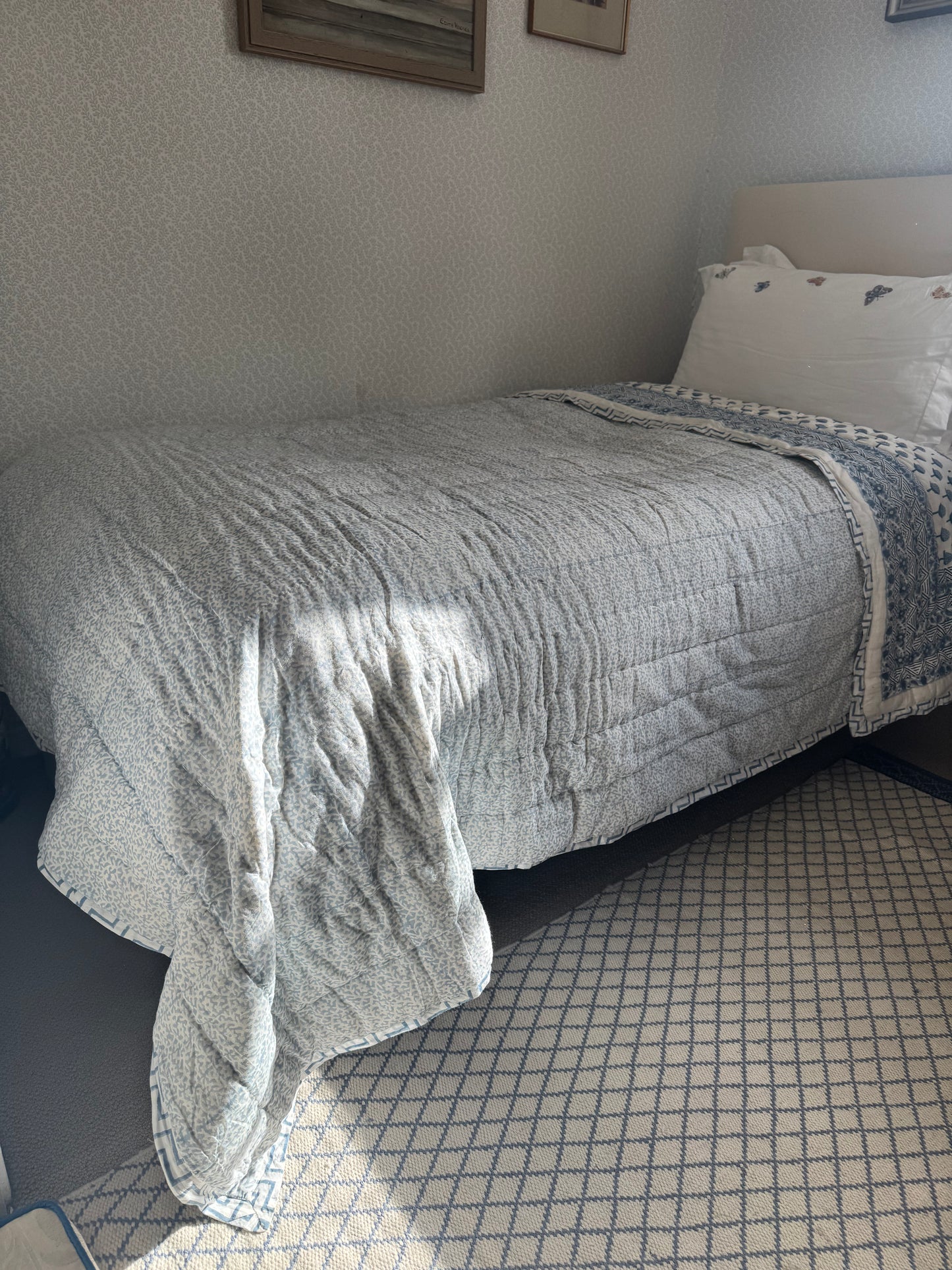 Blue Strawberry Hand Block-Printed Bedspread