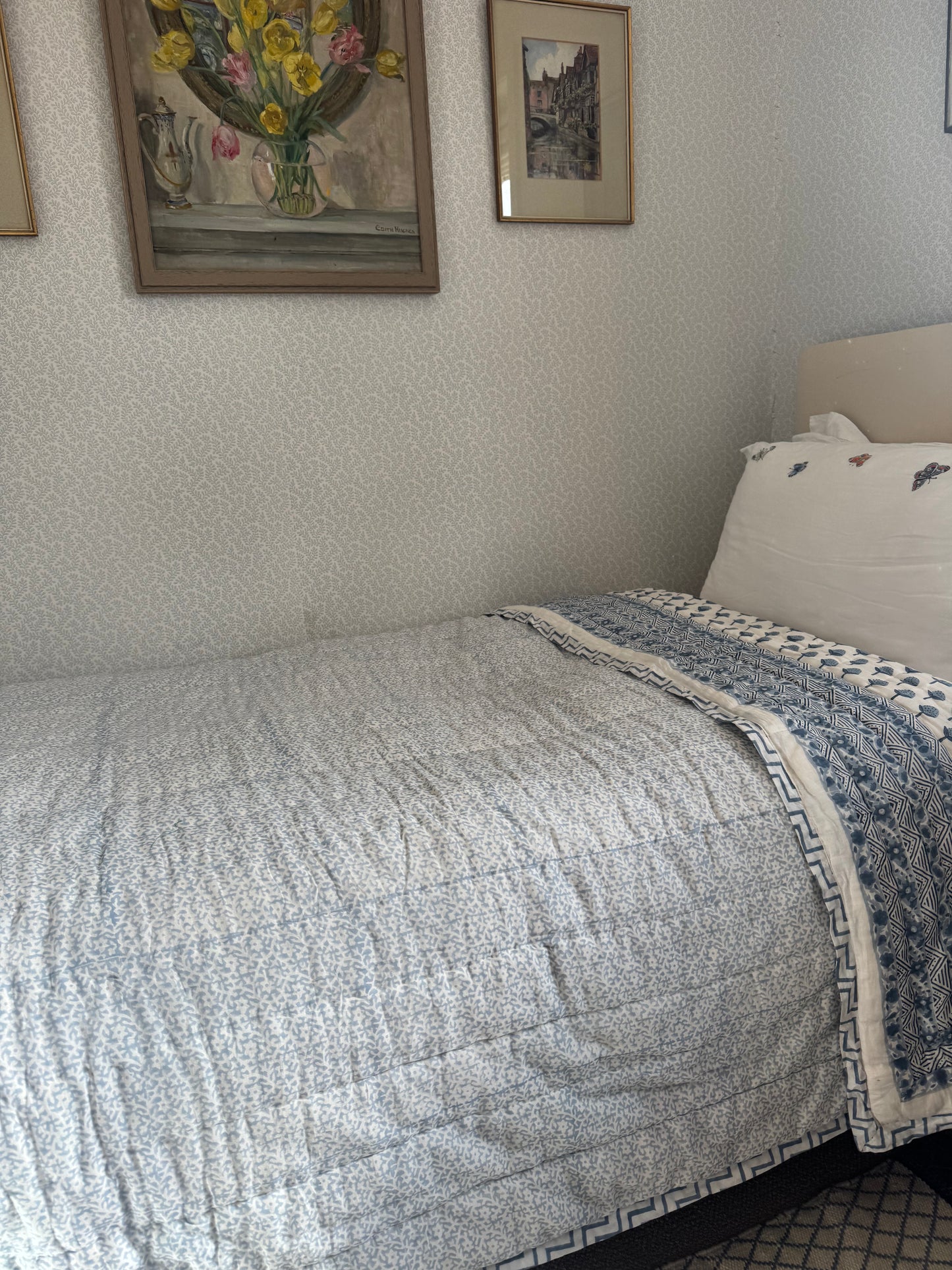 Blue Strawberry Hand Block-Printed Bedspread