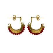 Gemstone Cresent Hoop Earrings - Red