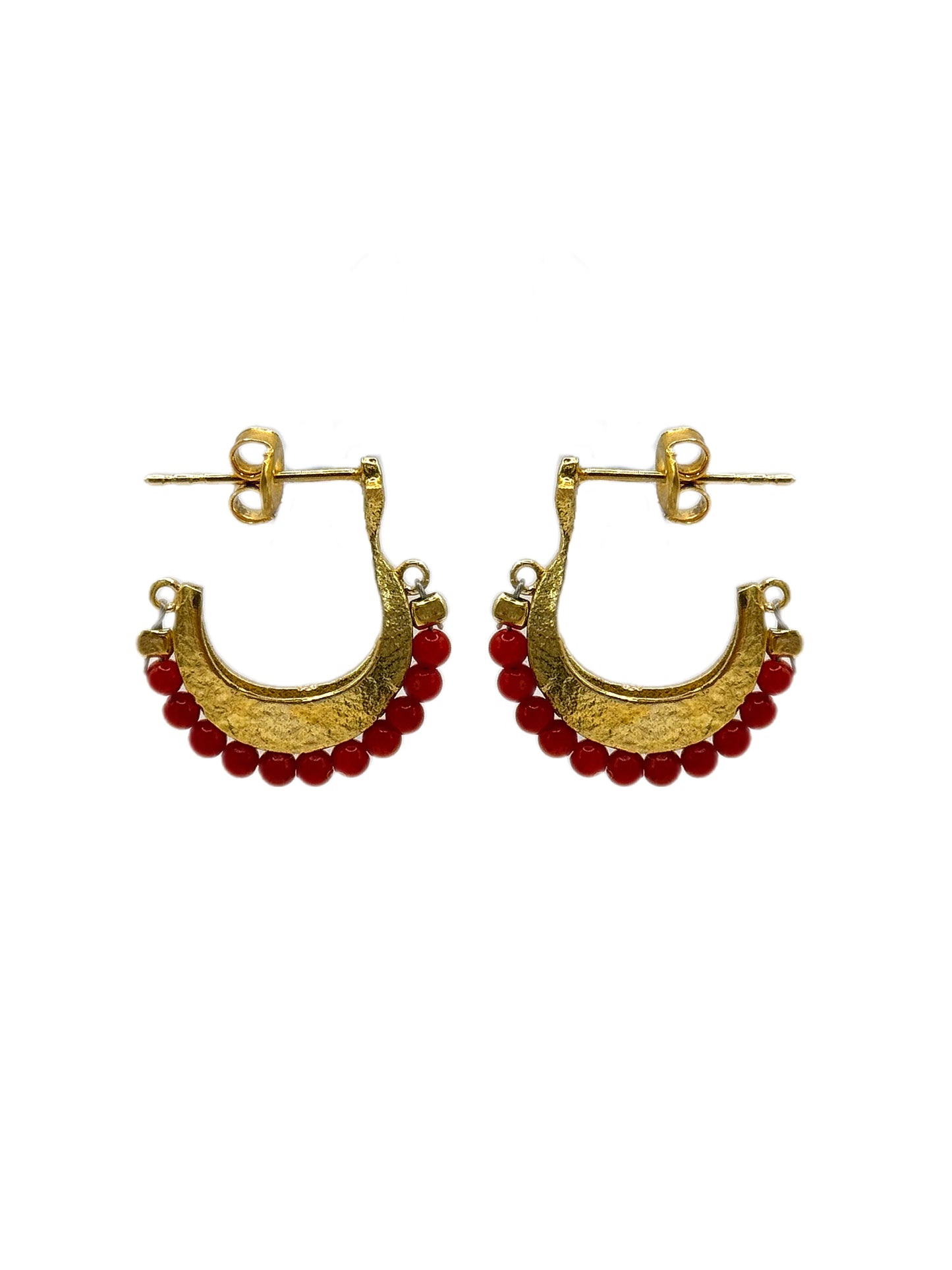 Gemstone Cresent Hoop Earrings - Red