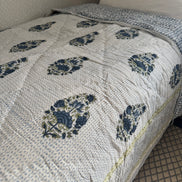 Blue Foliage & Tree Hand Block-Printed Single Bedspread