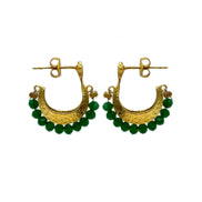 Gemstone Cresent Hoop Earrings - Green