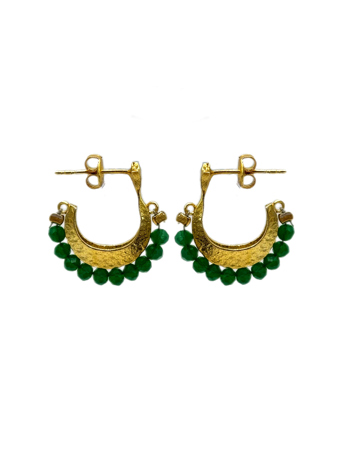 Gemstone Cresent Hoop Earrings - Green