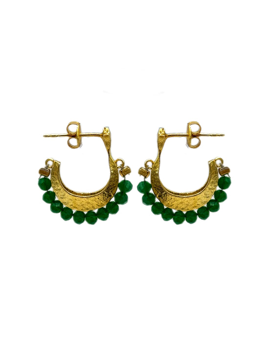 Gemstone Cresent Hoop Earrings - Green