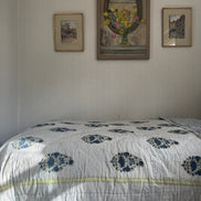 Blue Foliage & Tree Hand Block-Printed Single Bedspread
