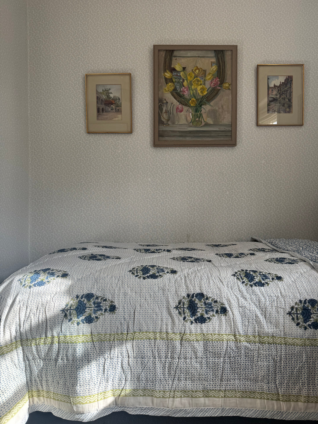 Blue Foliage & Tree Hand Block-Printed Single Bedspread