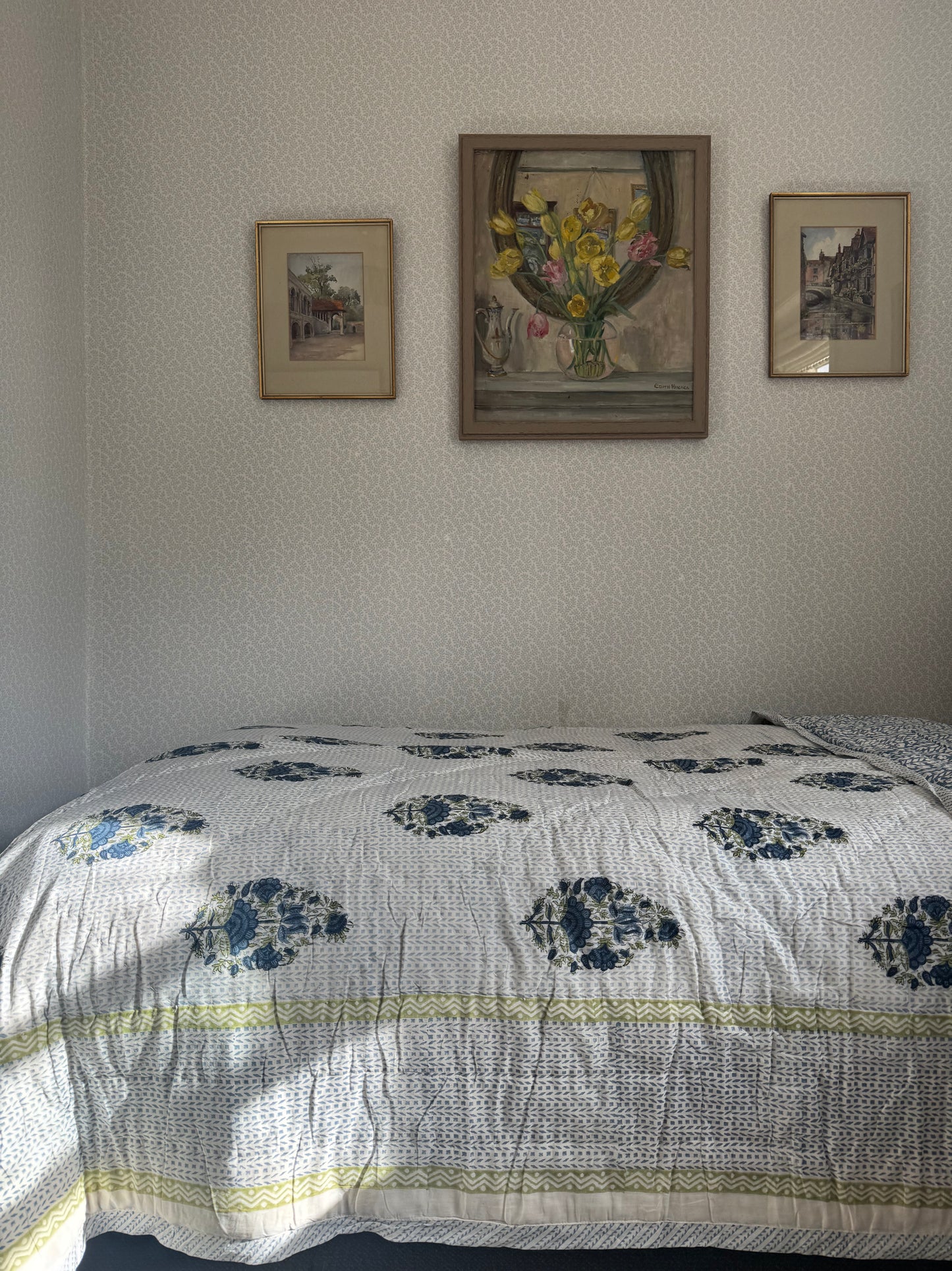 Blue Foliage & Tree Hand Block-Printed Single Bedspread