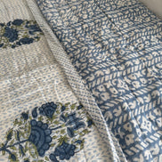Blue Foliage & Tree Hand Block-Printed Single Bedspread