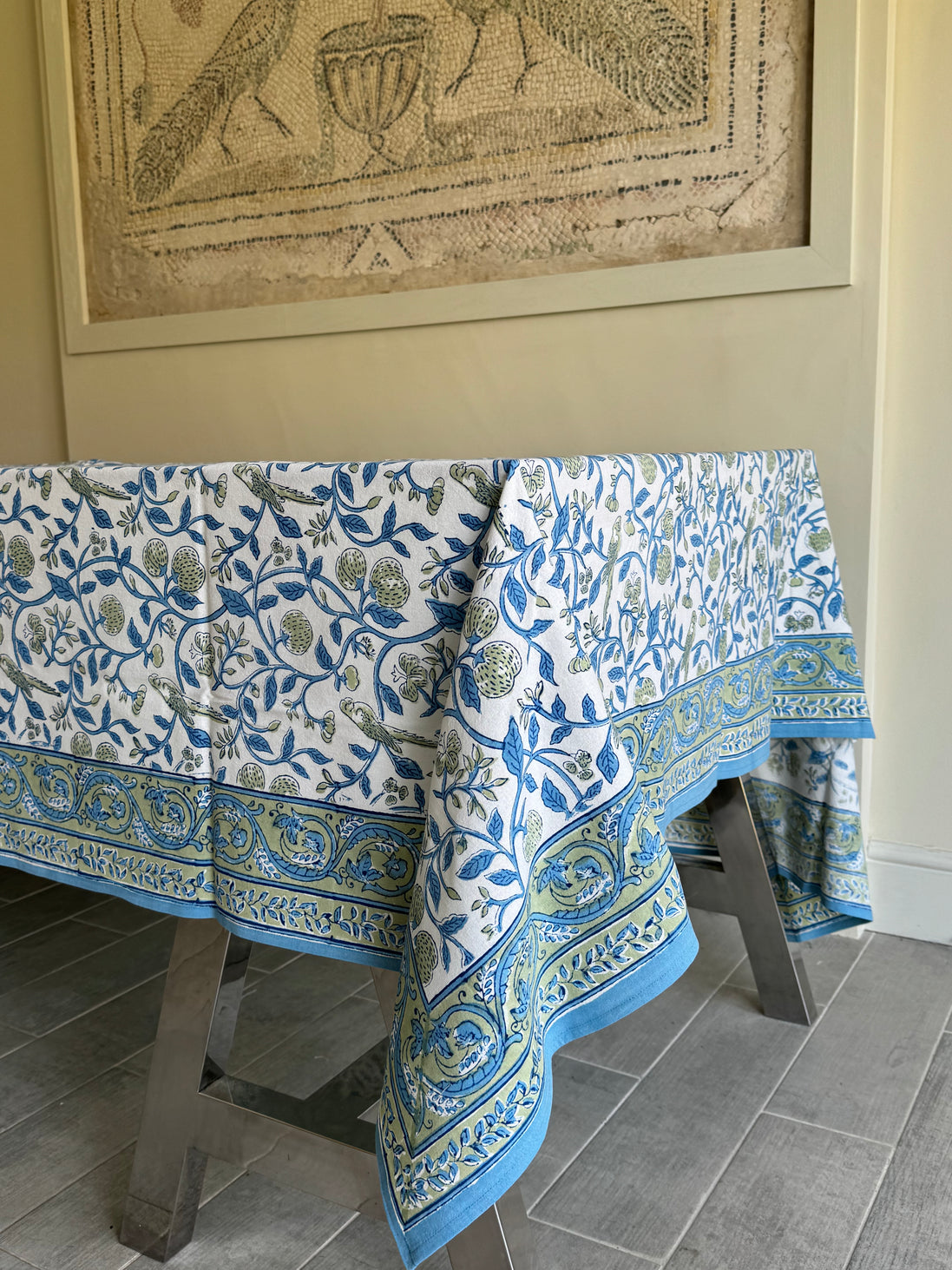 Strawberry & Parrot Block Print Tablecloth