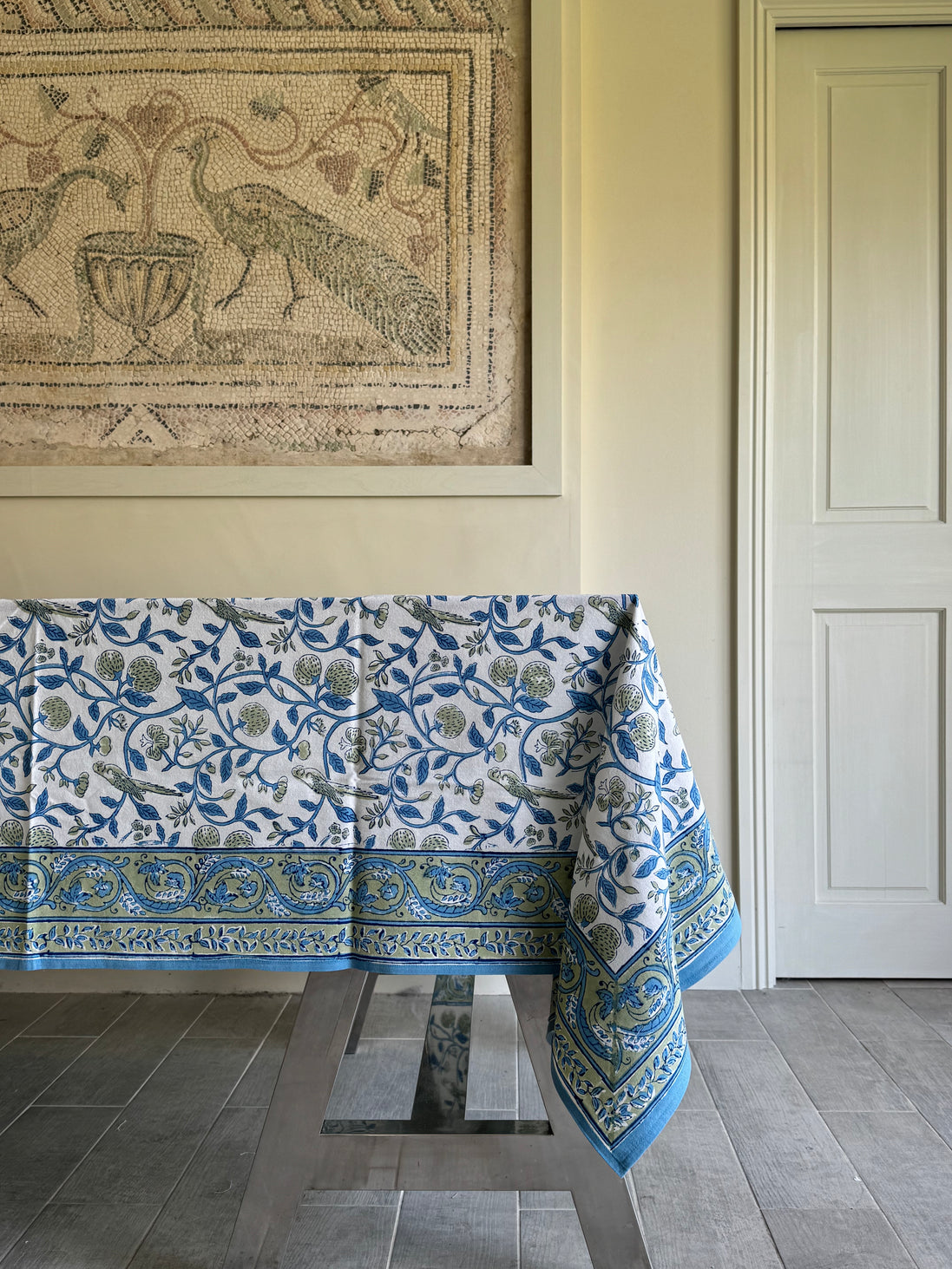 Strawberry & Parrot Block Print Tablecloth