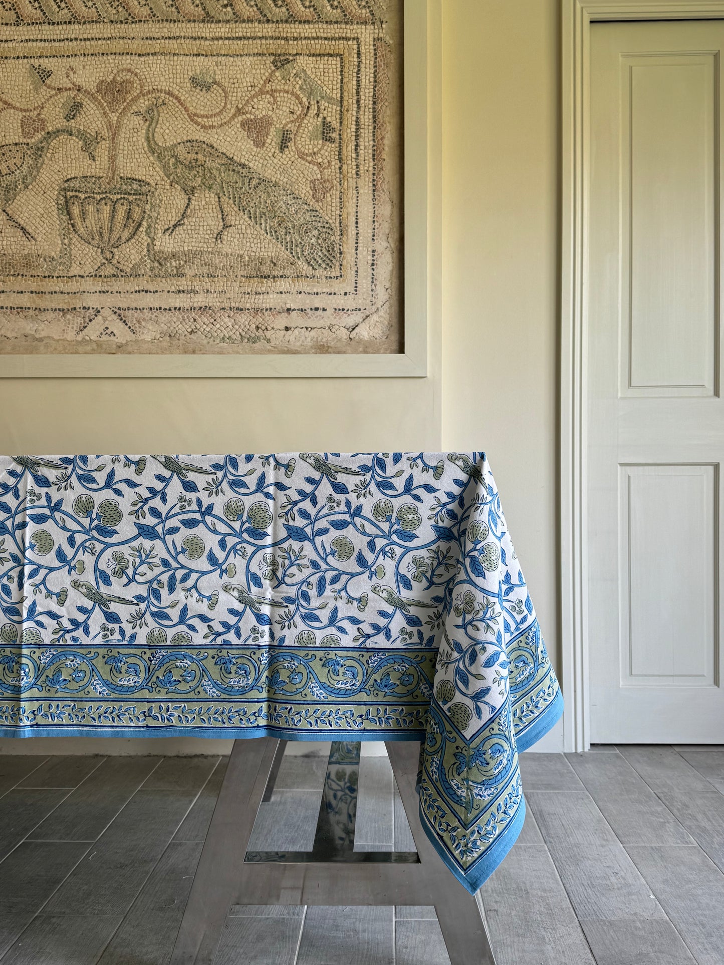 Strawberry & Parrot Block Print Tablecloth