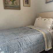 Blue Foliage & Tree Hand Block-Printed Single Bedspread