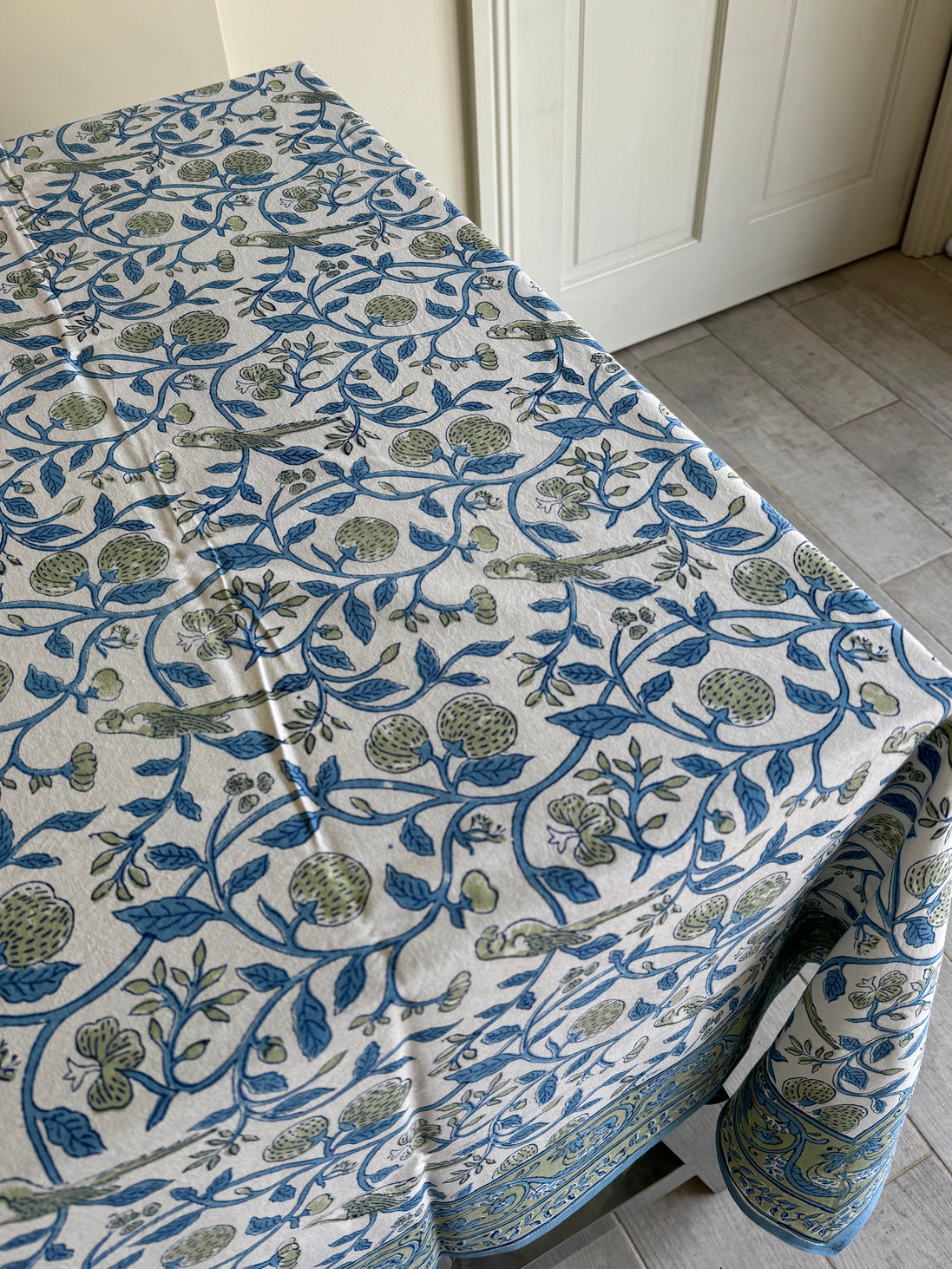 Strawberry & Parrot Block Print Tablecloth