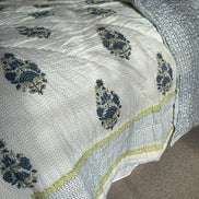 Blue Foliage & Tree Hand Block-Printed Bedspread