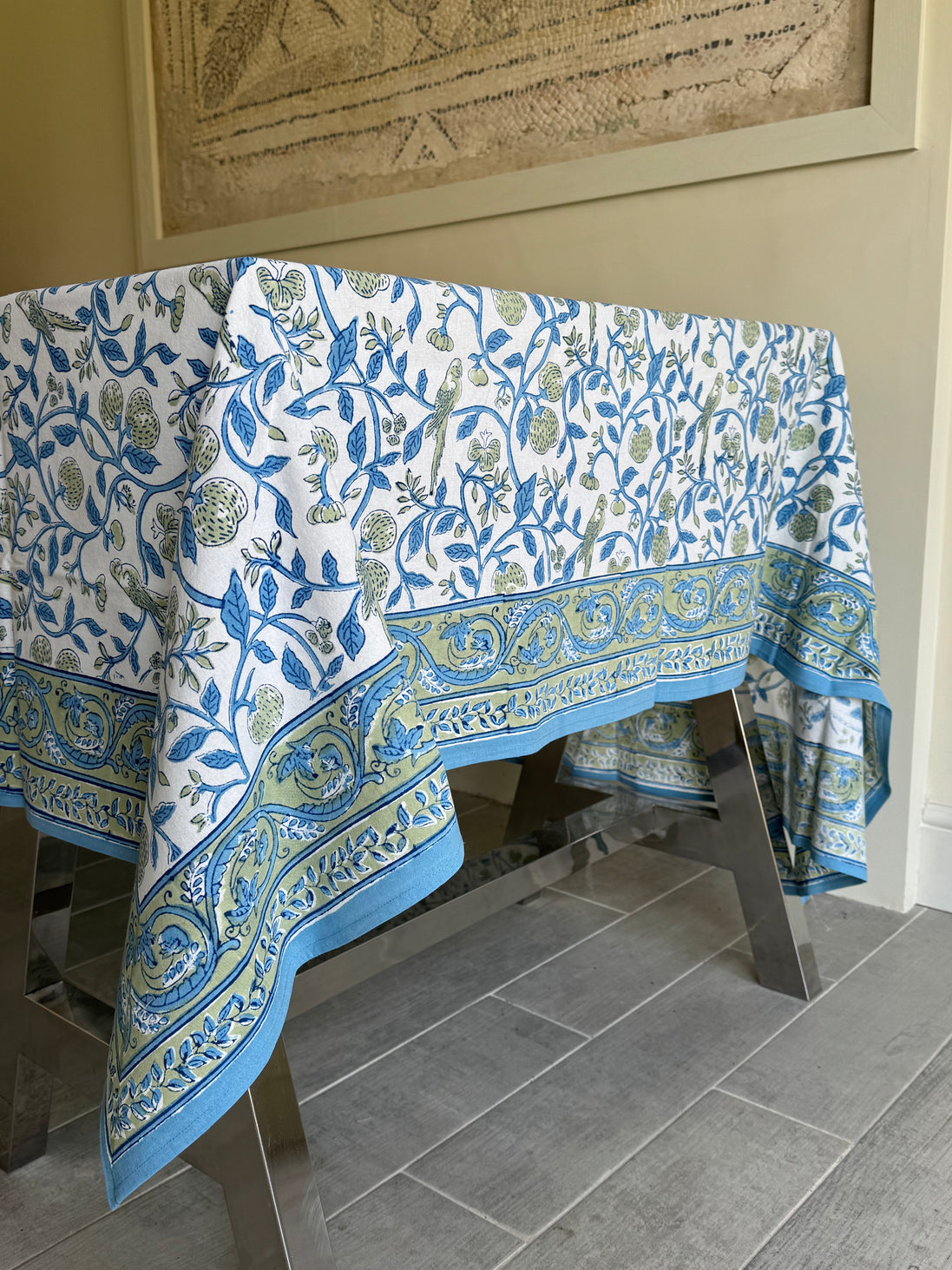 Strawberry & Parrot Block Print Tablecloth