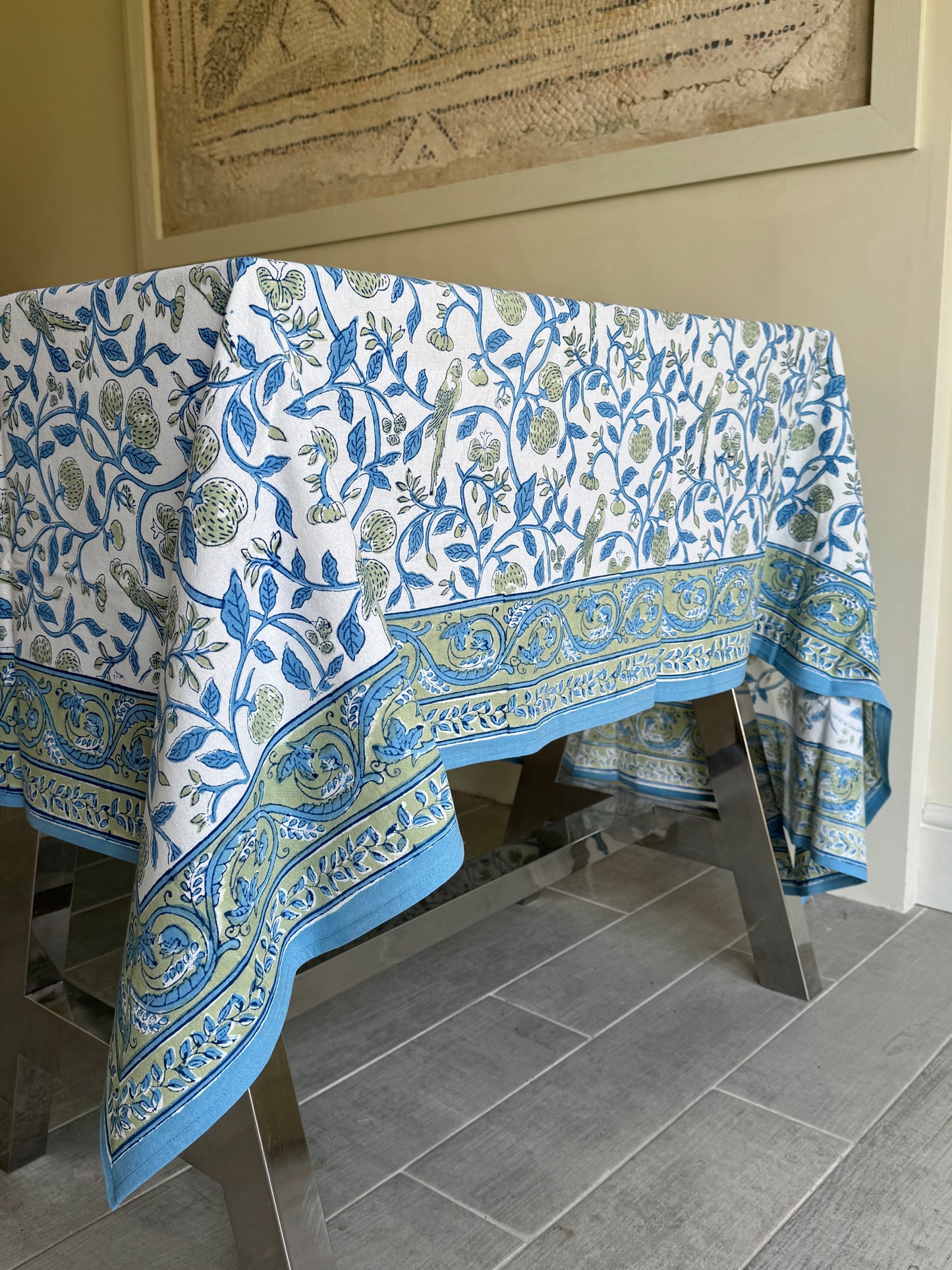 Strawberry & Parrot Block Print Tablecloth