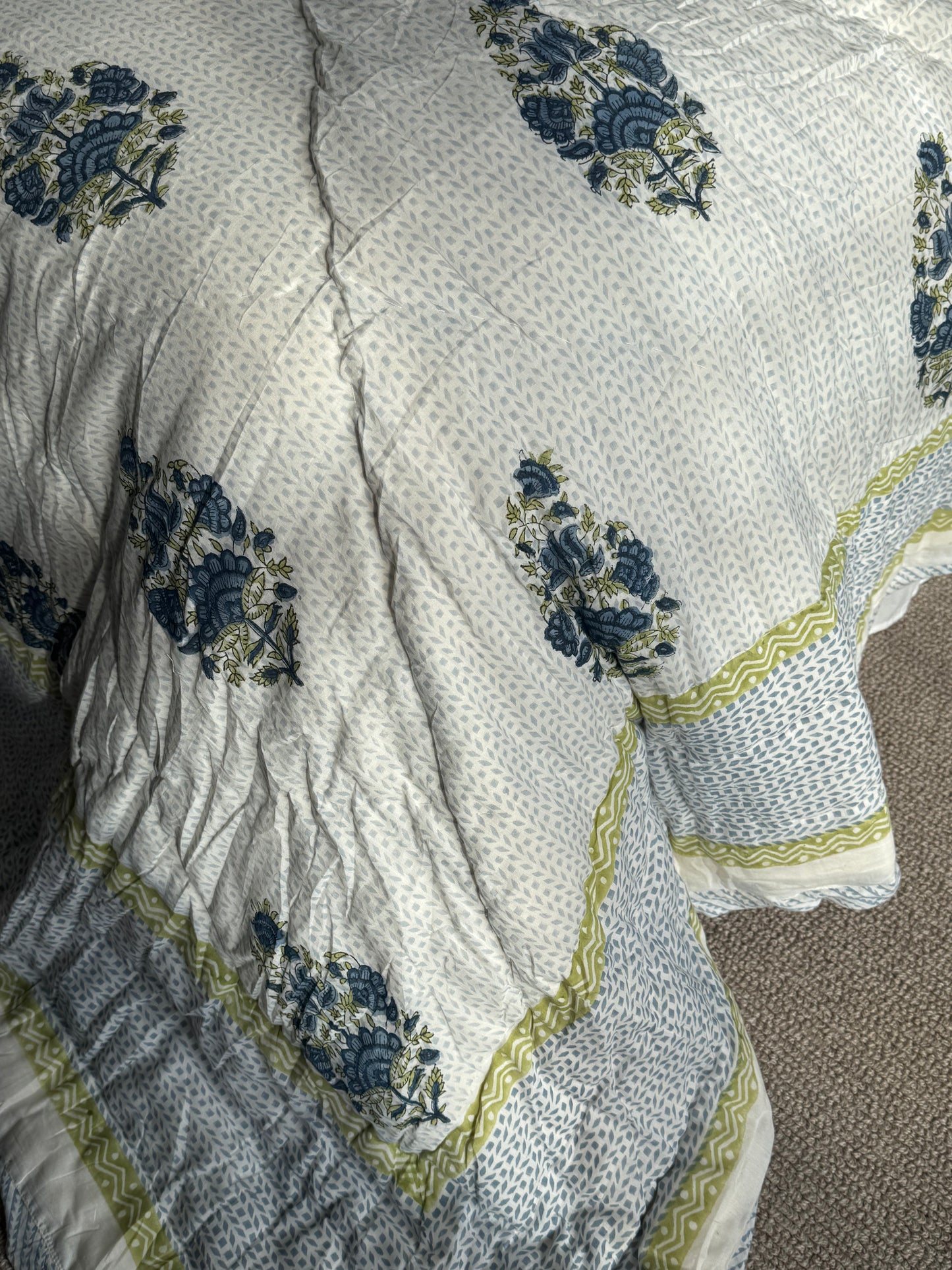 Blue Foliage & Tree Hand Block-Printed Bedspread