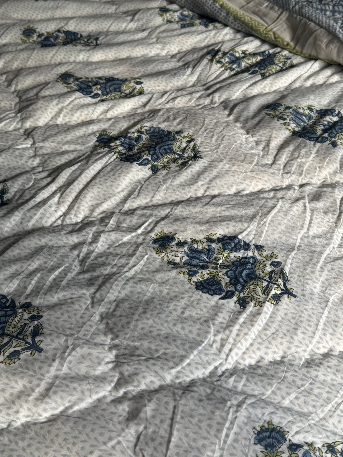 Blue Foliage & Tree Hand Block-Printed Bedspread